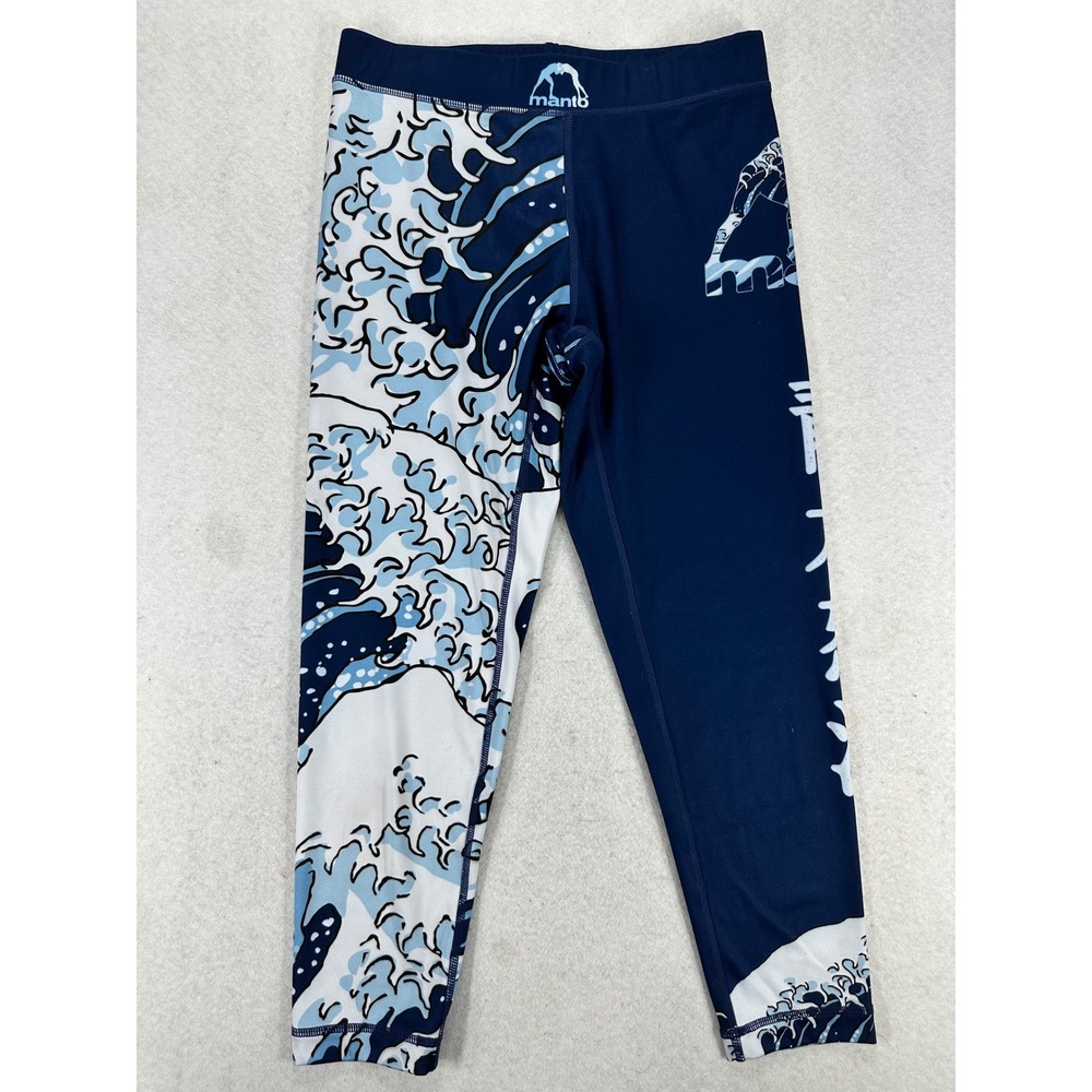 Manto BJJ Spats Mens Small Navy Blue Japanese Wave Kanji MMA Grappling Leggings